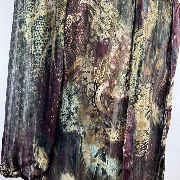 Dressbarn Multicolor Bubble Hem Paisley Earth Tones Blouse Neck Tie Size Large - Picture 7 of 8